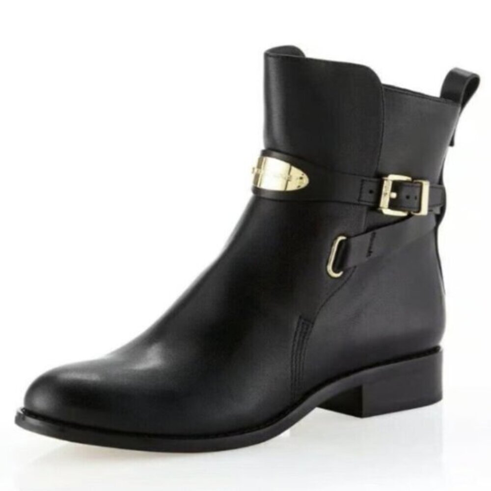 MICHAEL Michael Kors 'Arley' Leather Ankle Boots in Black/Gold Size 7.5